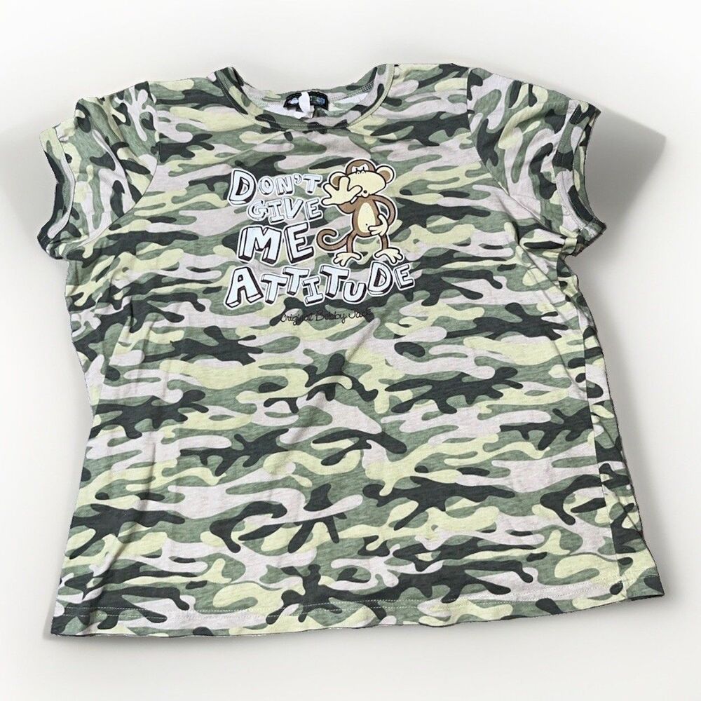 Bobby Jack Monkey Y2K 2000s Camo Baby Cropped Tee Graphic Ringer Women’s Medium